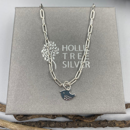 Bird charm trace chain necklace in Sterling Silver