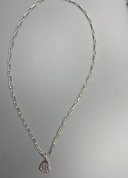 Hearts in a heart charm trace chain necklace in Sterling Silver