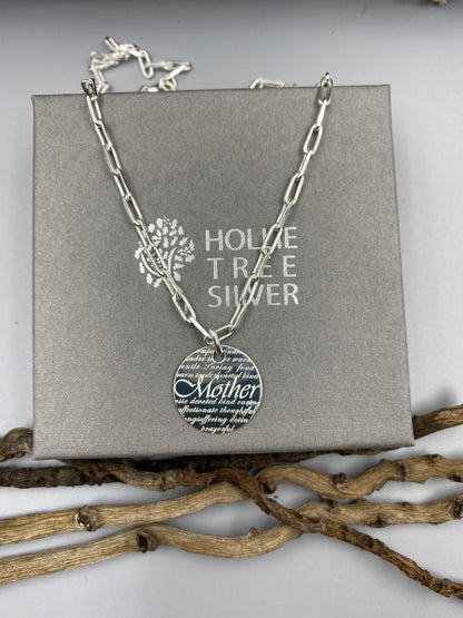 Mother charm trace chain necklace in Sterling Silver