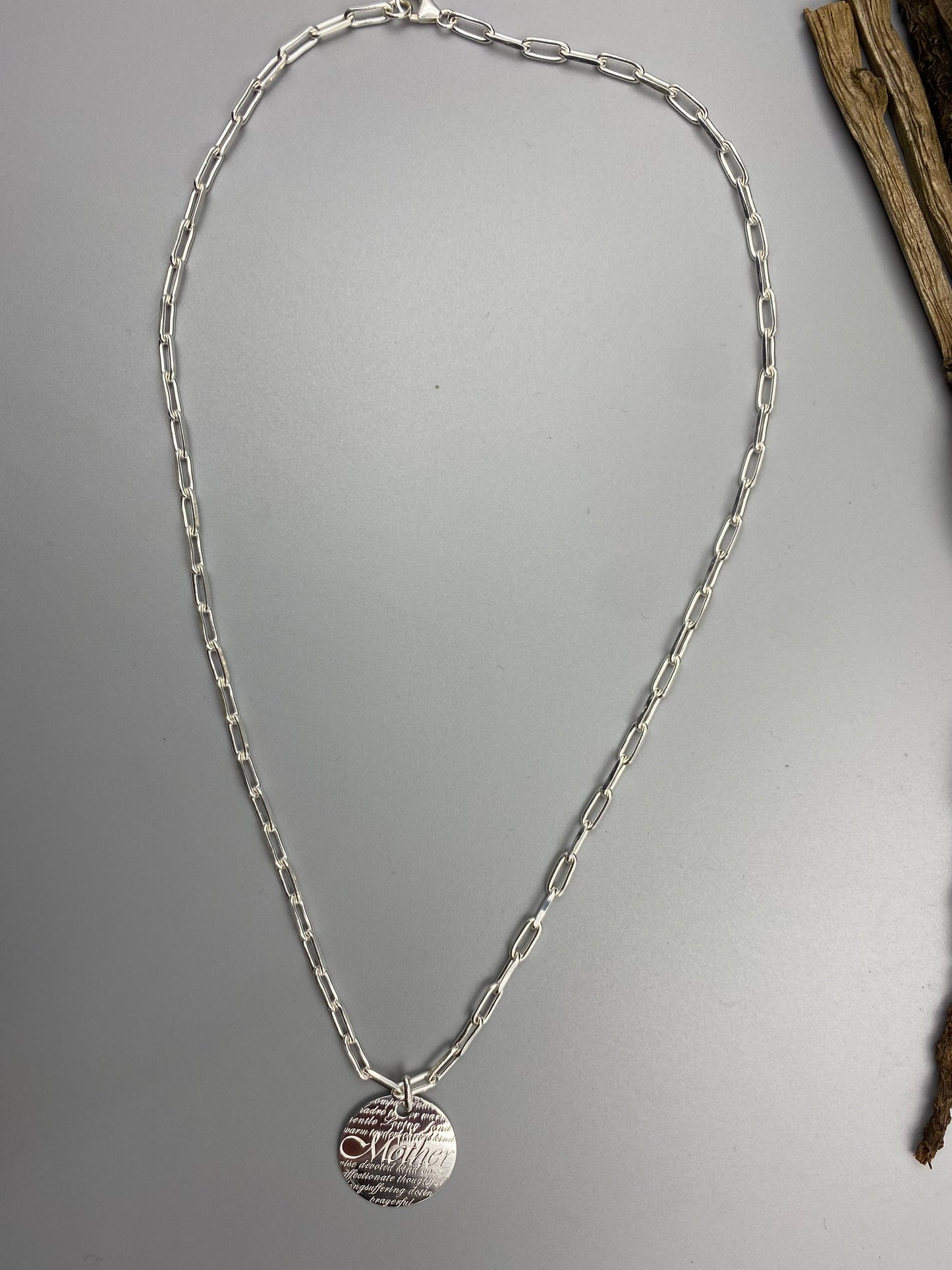 Mother charm trace chain necklace in Sterling Silver