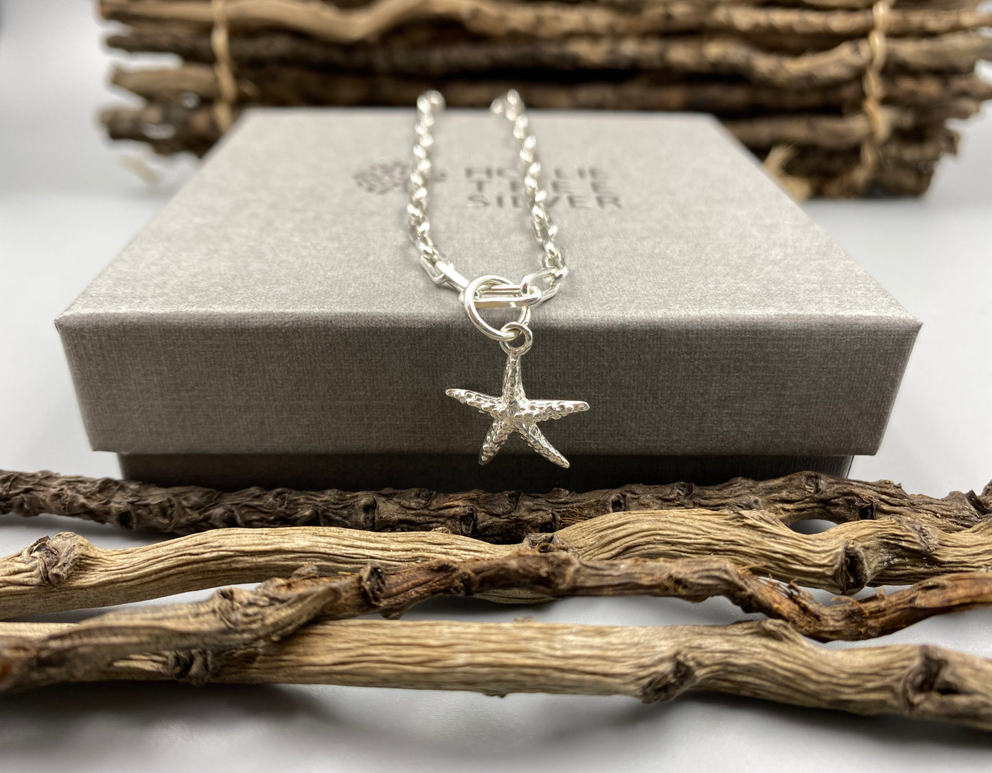 Starfish charm trace chain necklace in Sterling Silver