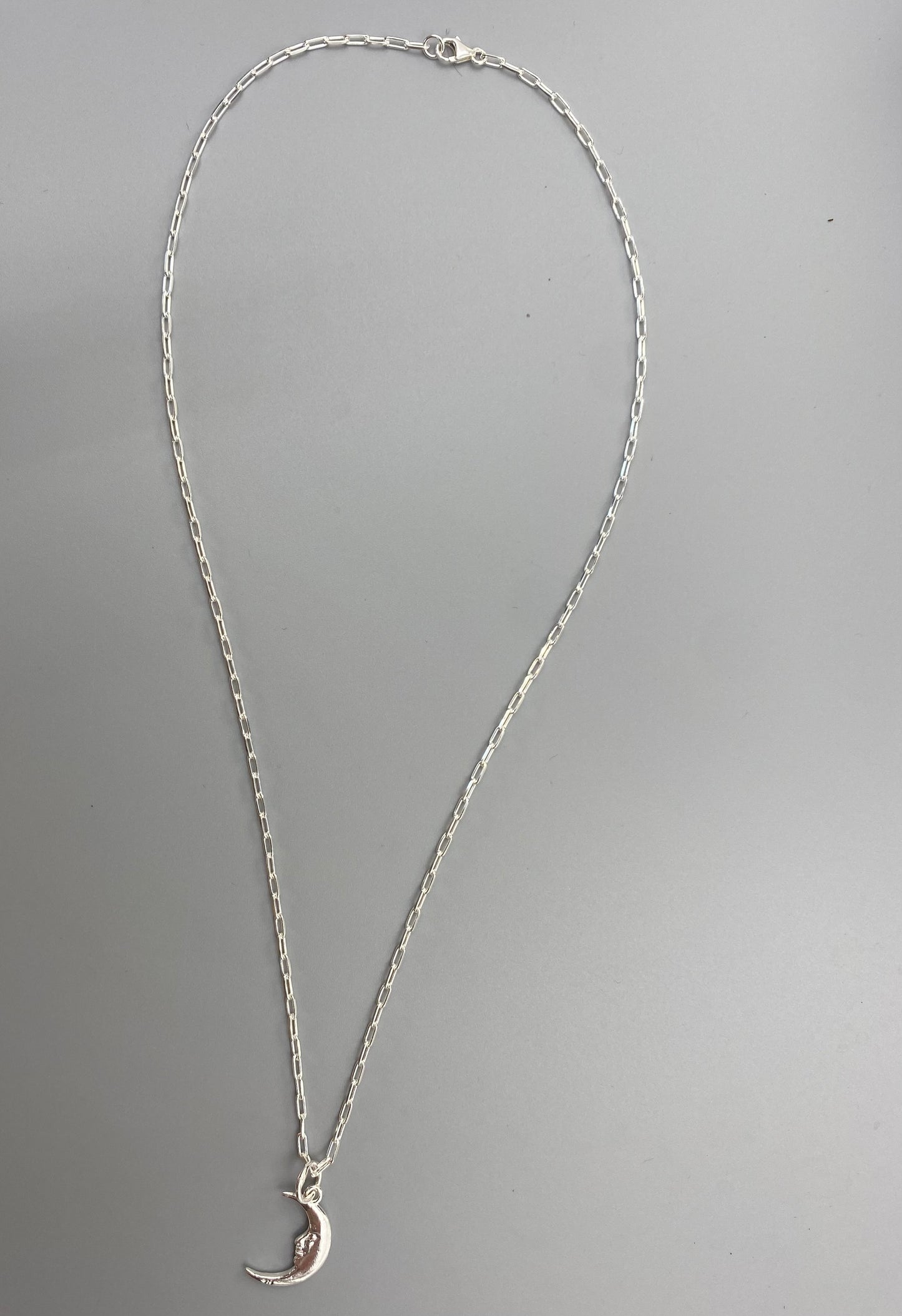 Moon charm skinny trace chain necklace in Sterling Silver