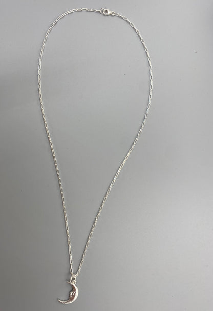 Moon charm skinny trace chain necklace in Sterling Silver