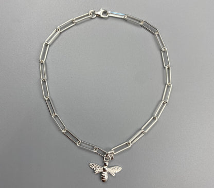 Sterling silver bee charm trace chain bracelet