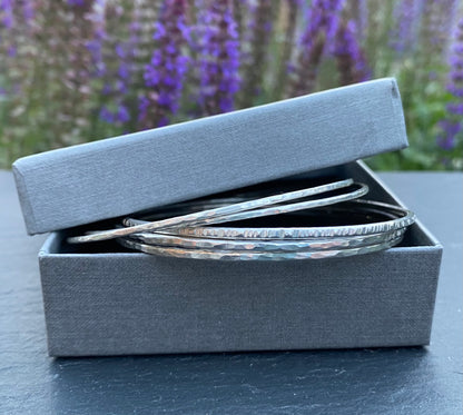 Sterling silver linear stacker bangle