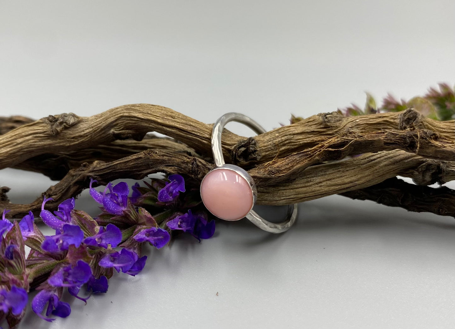 Sterling silver pink opal ring