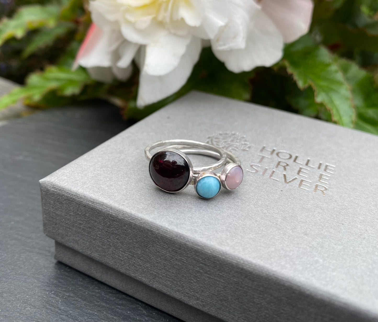 Mini pink opal 6mm ring in Sterling Silver