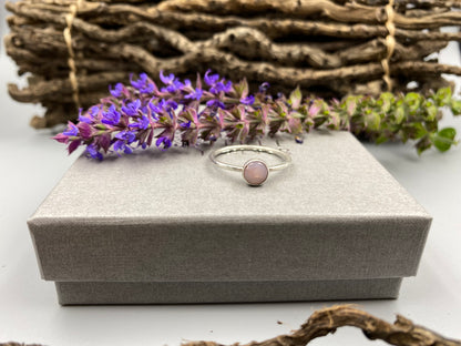 Mini pink opal 6mm ring in Sterling Silver