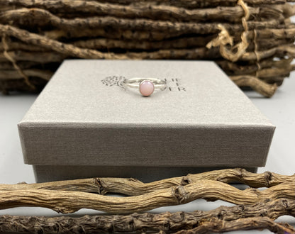 Mini pink opal 6mm ring in Sterling Silver