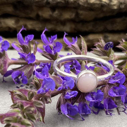 Mini pink opal 6mm ring in Sterling Silver