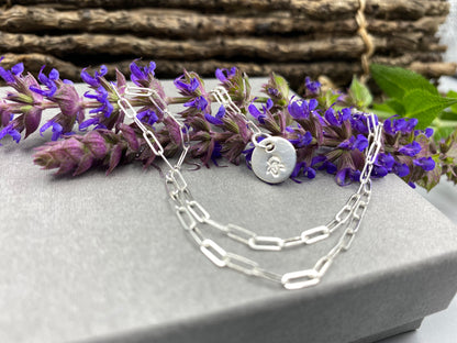 February violet birthday flower skinny trace chain necklace in Sterling Silver