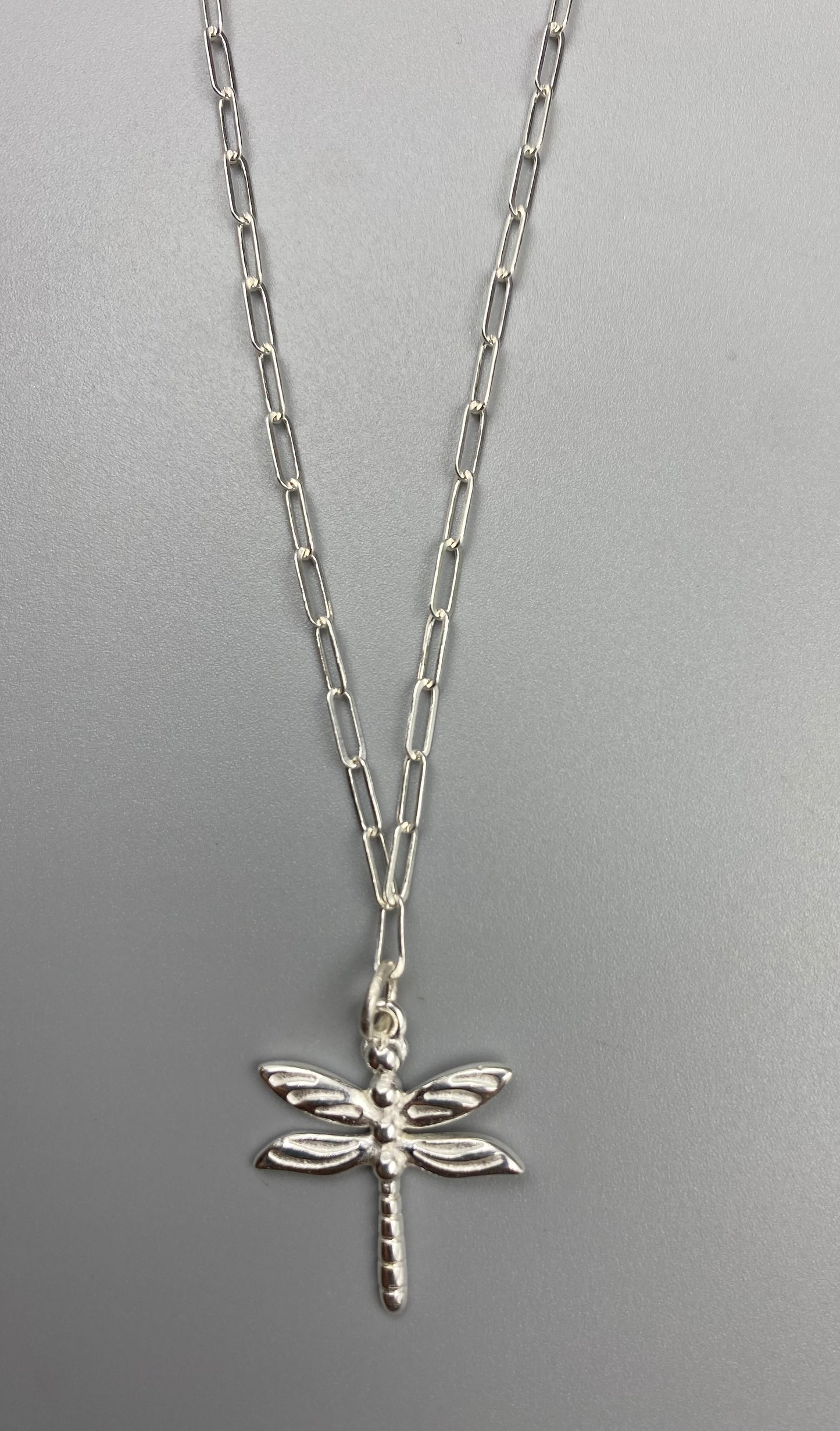 Dragonfly charm skinny trace chain necklace in Sterling Silver