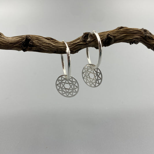 Mandala mini hoop earrings in Sterling Silver