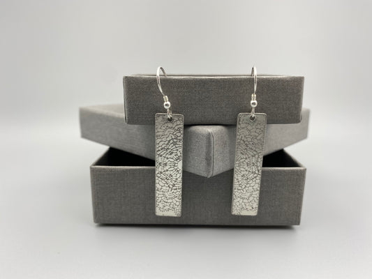 Sterling silver etched long drop earrings